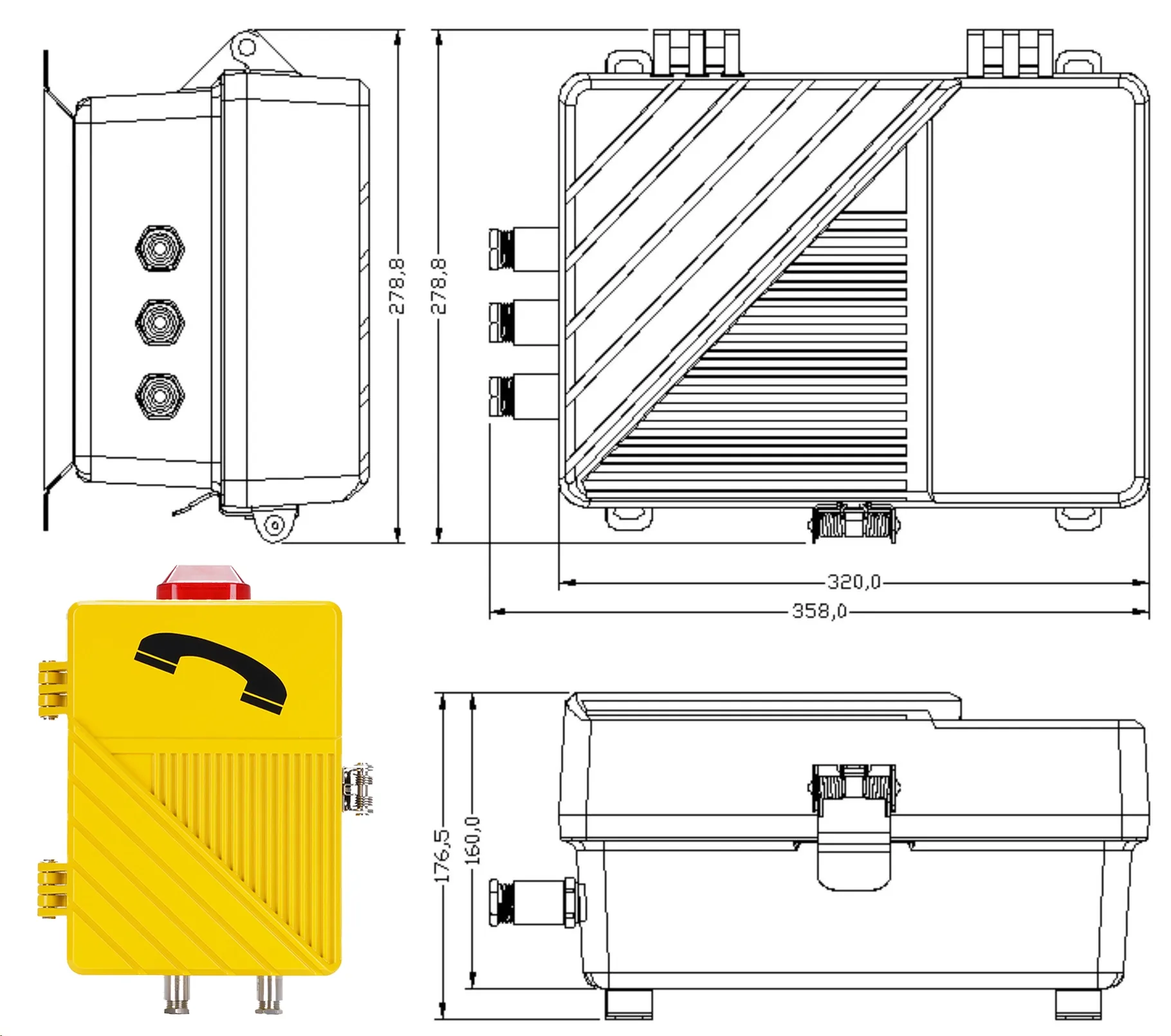 أبعاد تركيب الهاتف المقاوم للانفجار